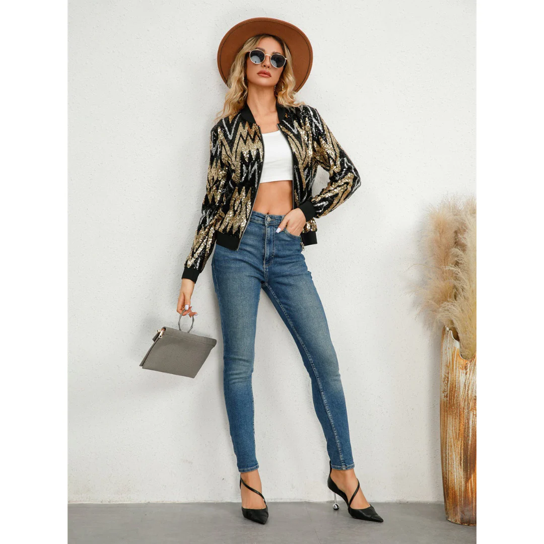 Moderne Reißverschlussjacke für Damen | Pailletten - Image 3