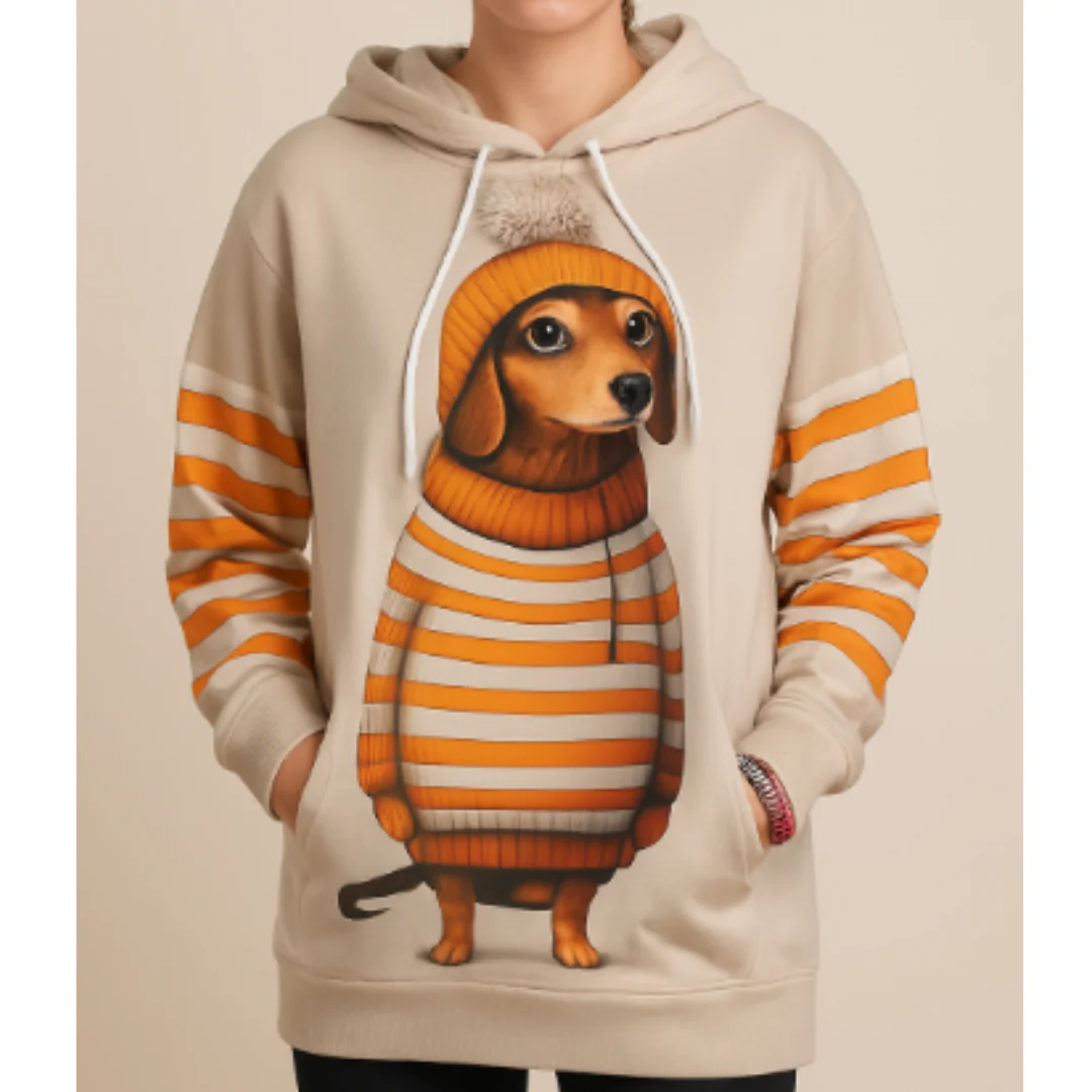 Willai |  Damen Lässiges Hund Drucken Kapuzenpulli | Warme - Image 6